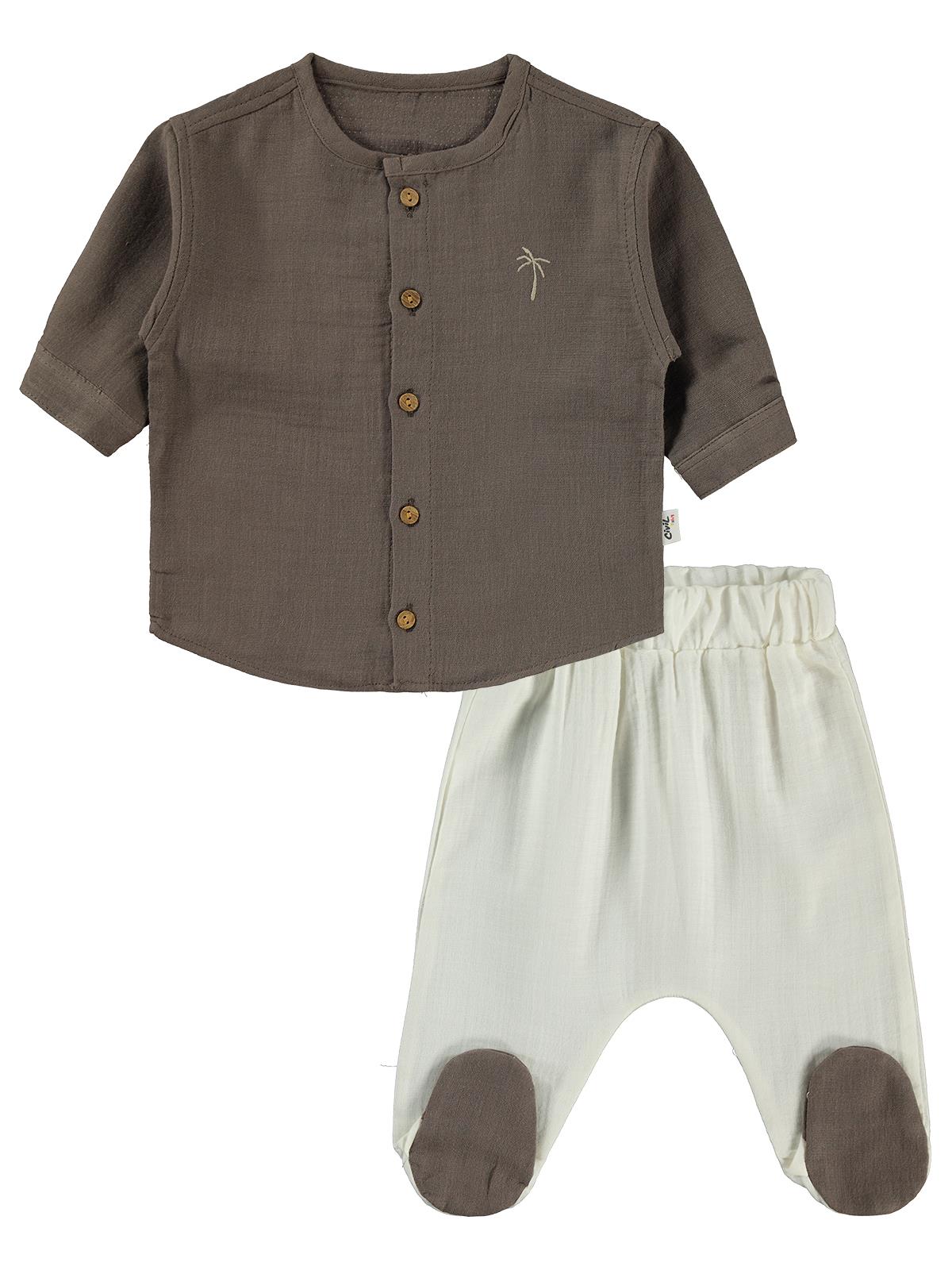 Civil Baby Palmiye Nakışlı 1-9 Ay Pijama Takımı - Ekru