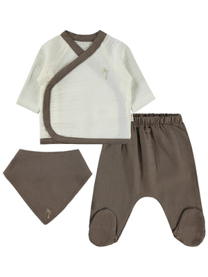 Civil Baby Palmiye Nakışlı Zıbın Takımları - Ekru