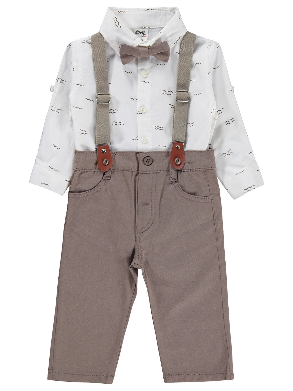 Civil Baby Papyonlu Askılı 6-18 Ay Takım - Kahverengi