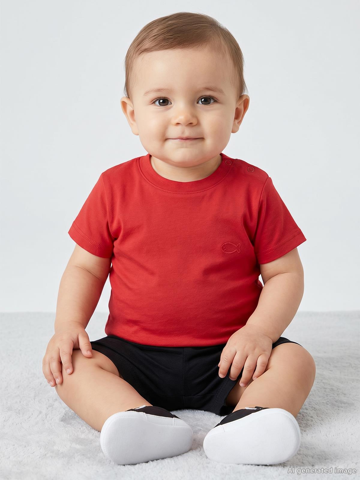 Civil Baby Balık Nakışlı 6-18 Ay Tişört - Kırmızı