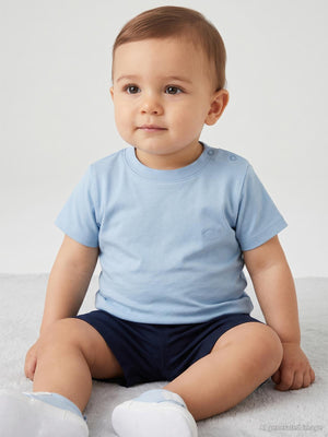 Civil Baby Balık Nakışlı 6-18 Ay Tişört - Mavi