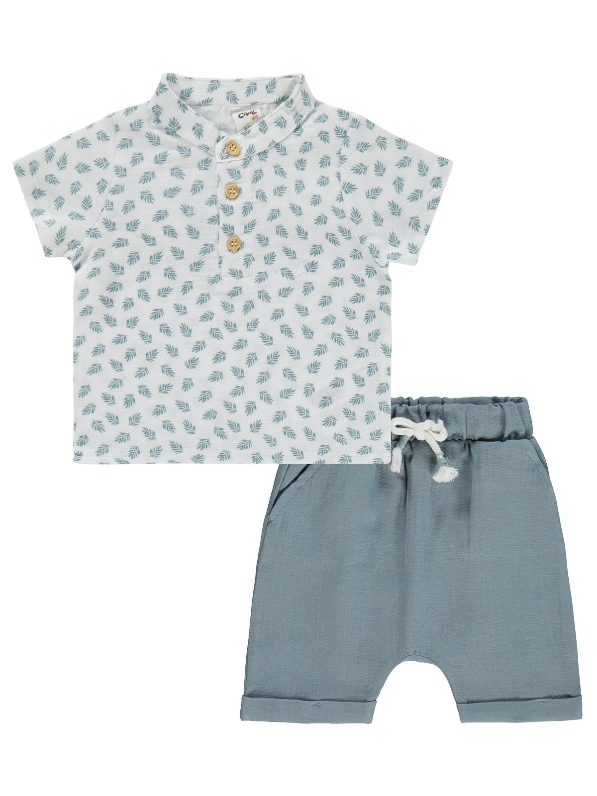 Civil Baby Müslin Yaprak Empirme 6-18 Ay Takım - Mavi