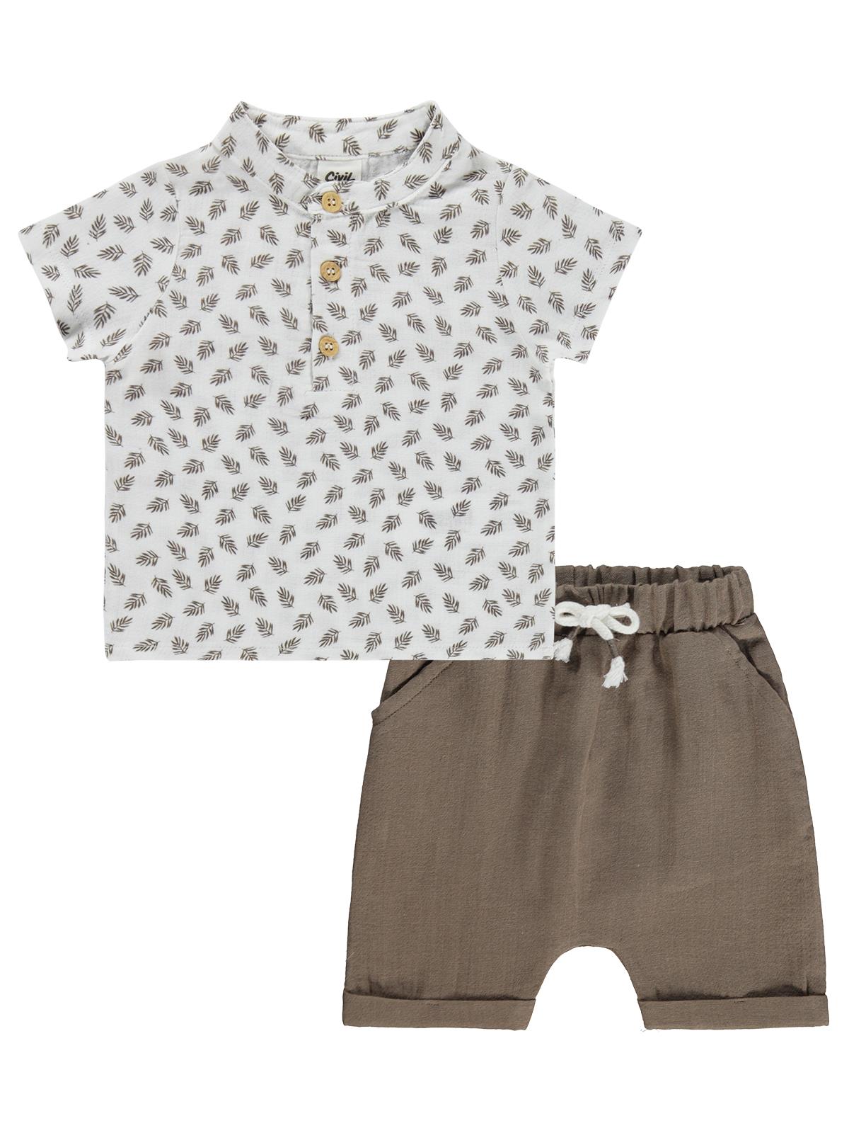Civil Baby Müslin Yaprak Empirme 6-18 Ay Takım - Kahverengi