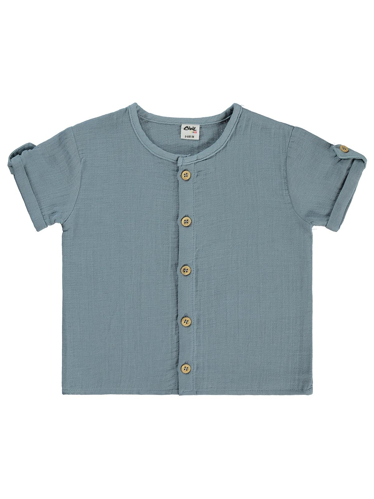 Civil Baby Müslin Kısa Kol 6-18 Ay Gömlek - Mavi