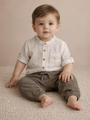 Civil Baby Çizgili 6-18 Ay Gömlek - Ekru