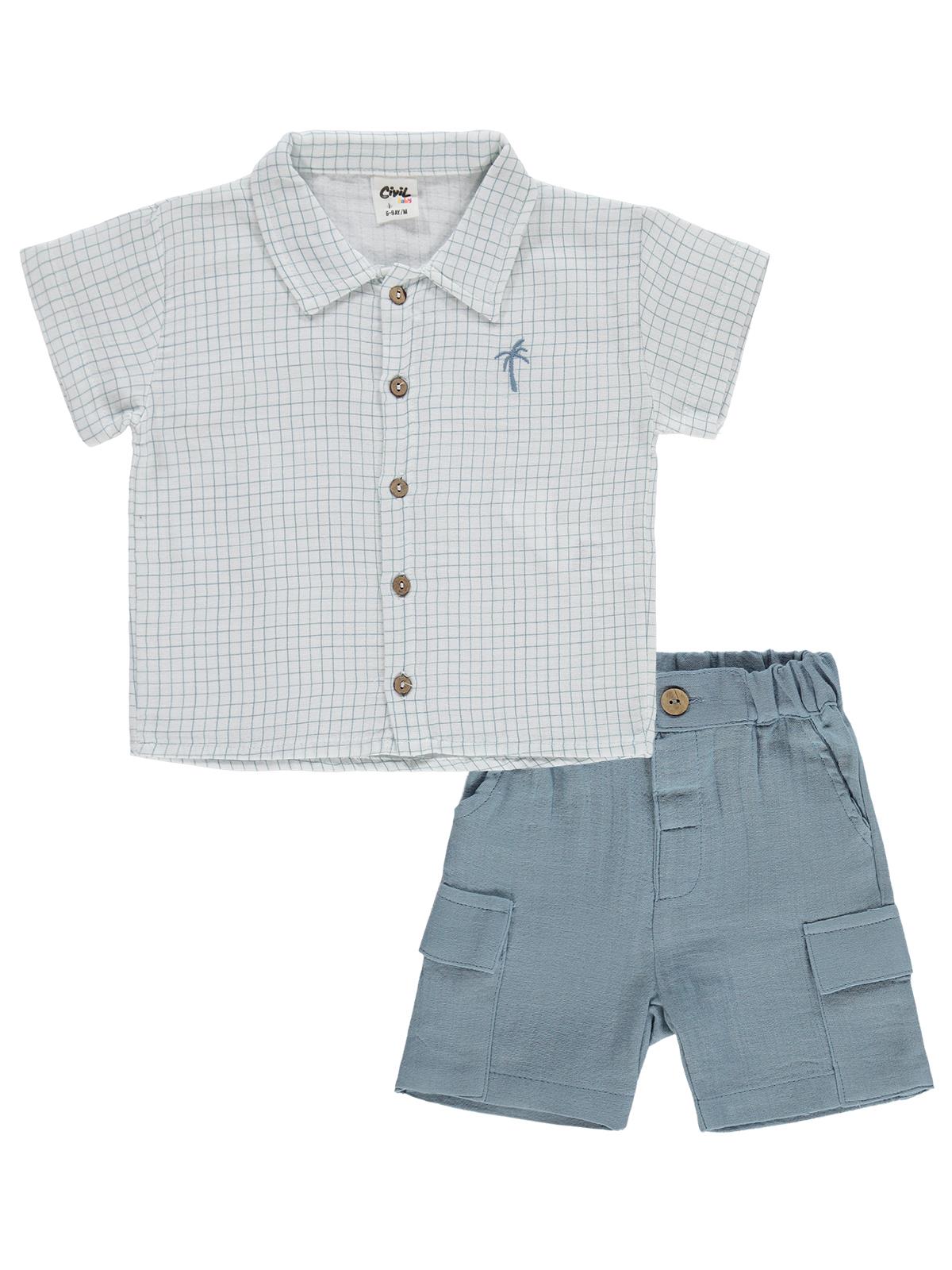 Civil Baby Erkek Bebek Müslin Kareli 6-18 Ay Takım - Ekru
