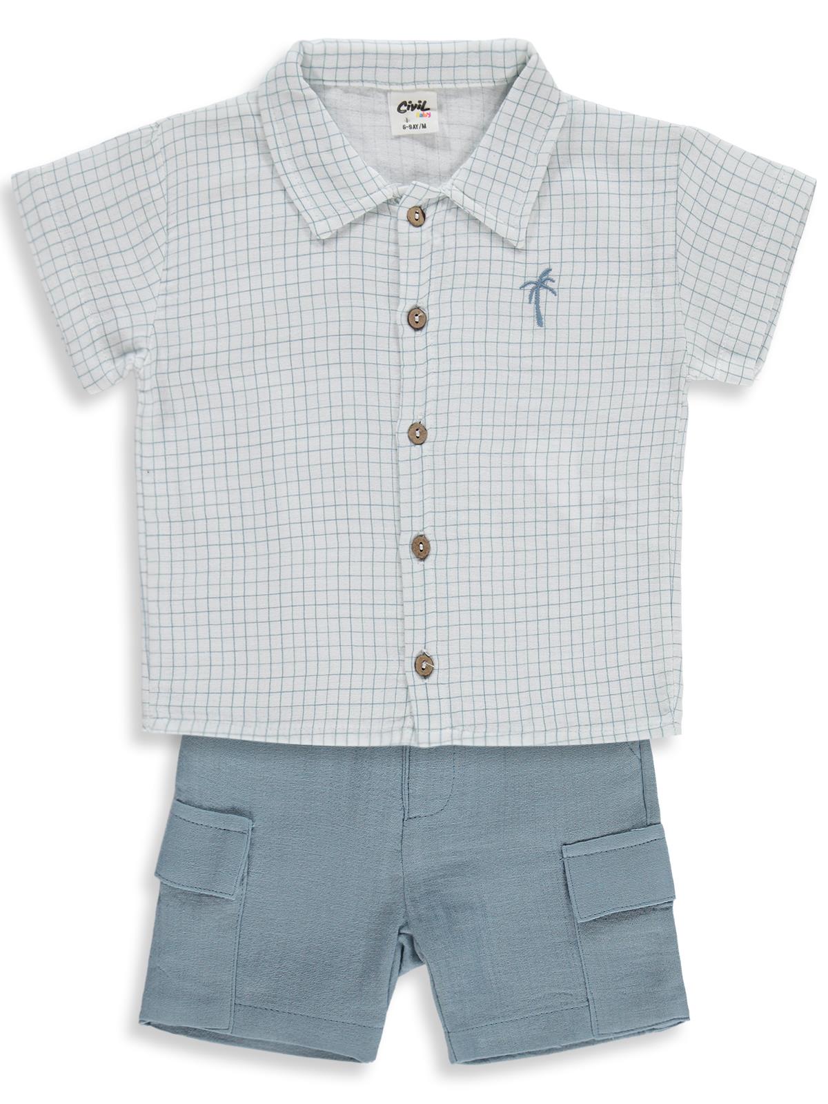 Civil Baby Erkek Bebek Müslin Kareli 6-18 Ay Takım - Ekru