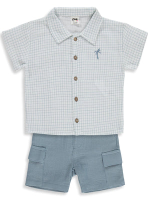 Civil Baby Erkek Bebek Müslin Kareli 6-18 Ay Takım - Ekru