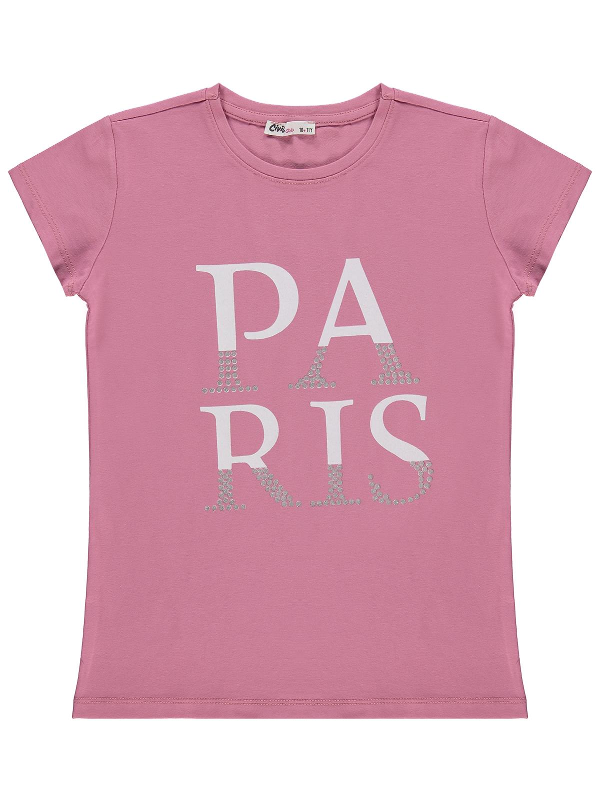 Civil Girls Paris Baskılı 10-13 Yaş Tişört  - Pembe