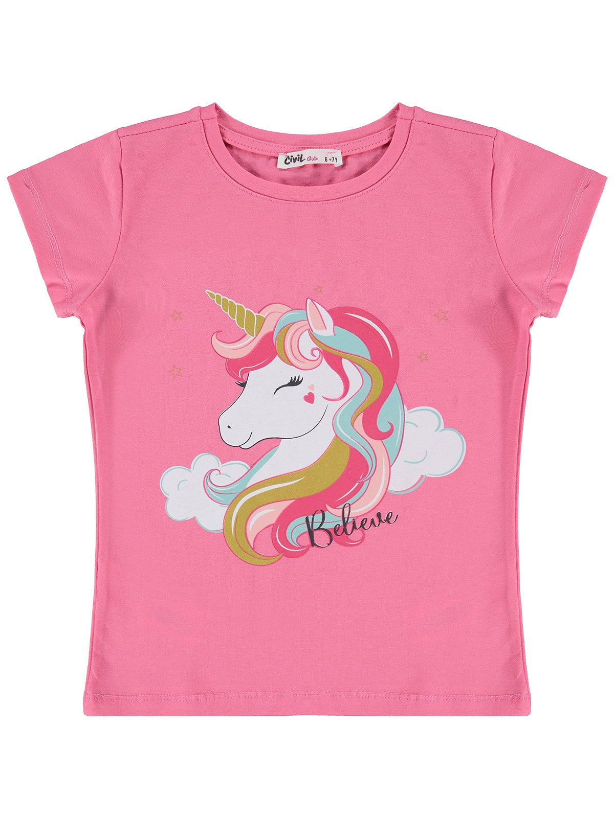 Civil Girls Unicorn Baskılı 6-9 Yaş Tişört  - Kırık Beyaz