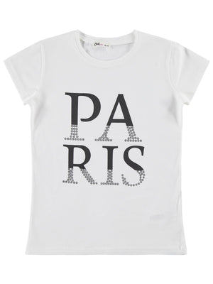 Civil Girls Paris Baskılı 10-13 Yaş Tişört  - Kırık Beyaz