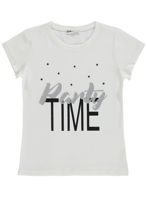 Civil Girls Party Time Baskılı 6-9 Yaş Tişört  - Kırık Beyaz