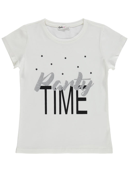 Civil Girls Party Time Baskılı 6-9 Yaş Tişört  - Kırık Beyaz