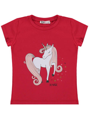 Civil Girls Unicorn Baskılı 2-5 Yaş Tişört  - Kırmızı