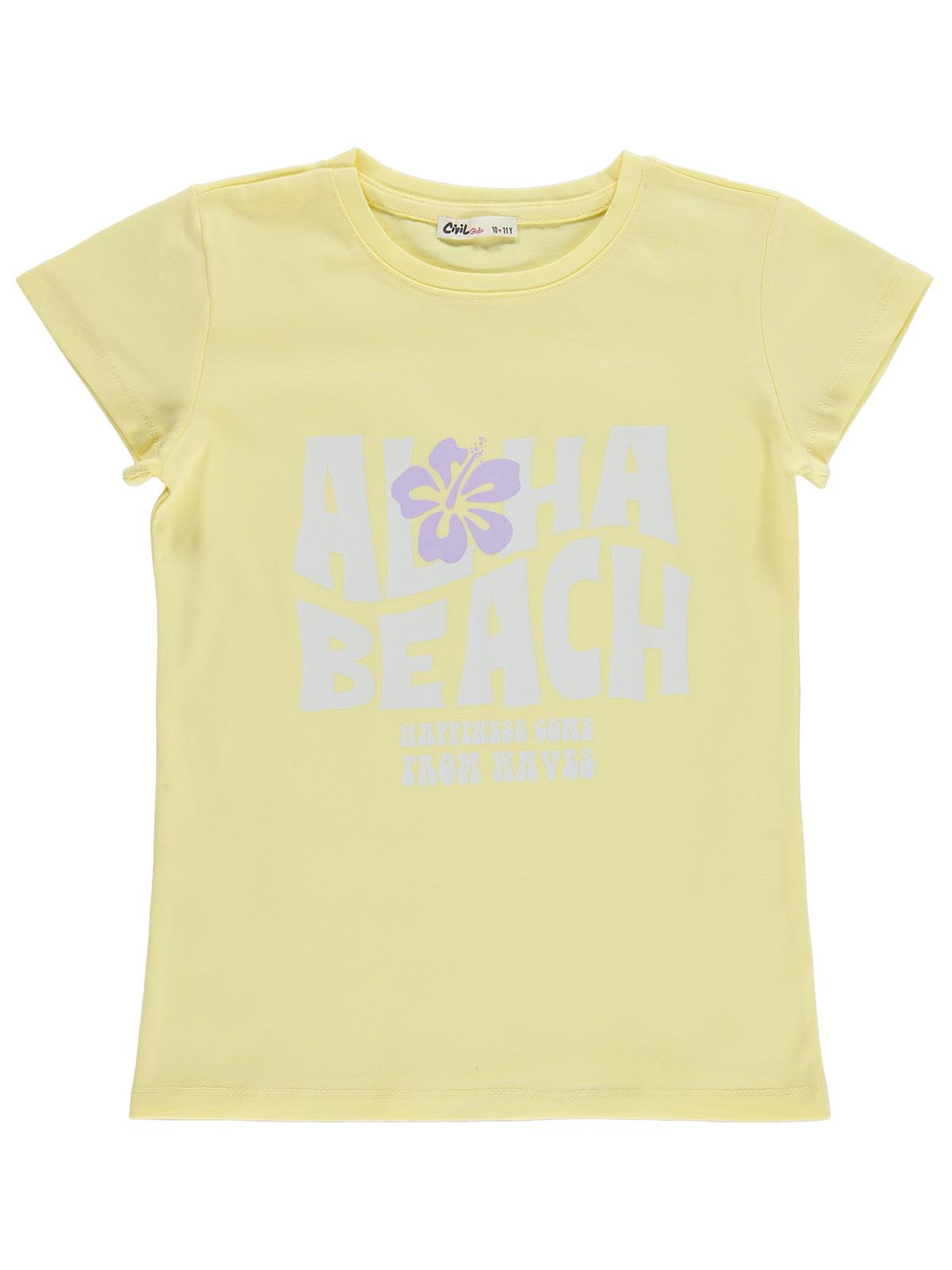Civil Girls Aloha Beach Baskılı 10-13 Yaş Tişört  - Sarı