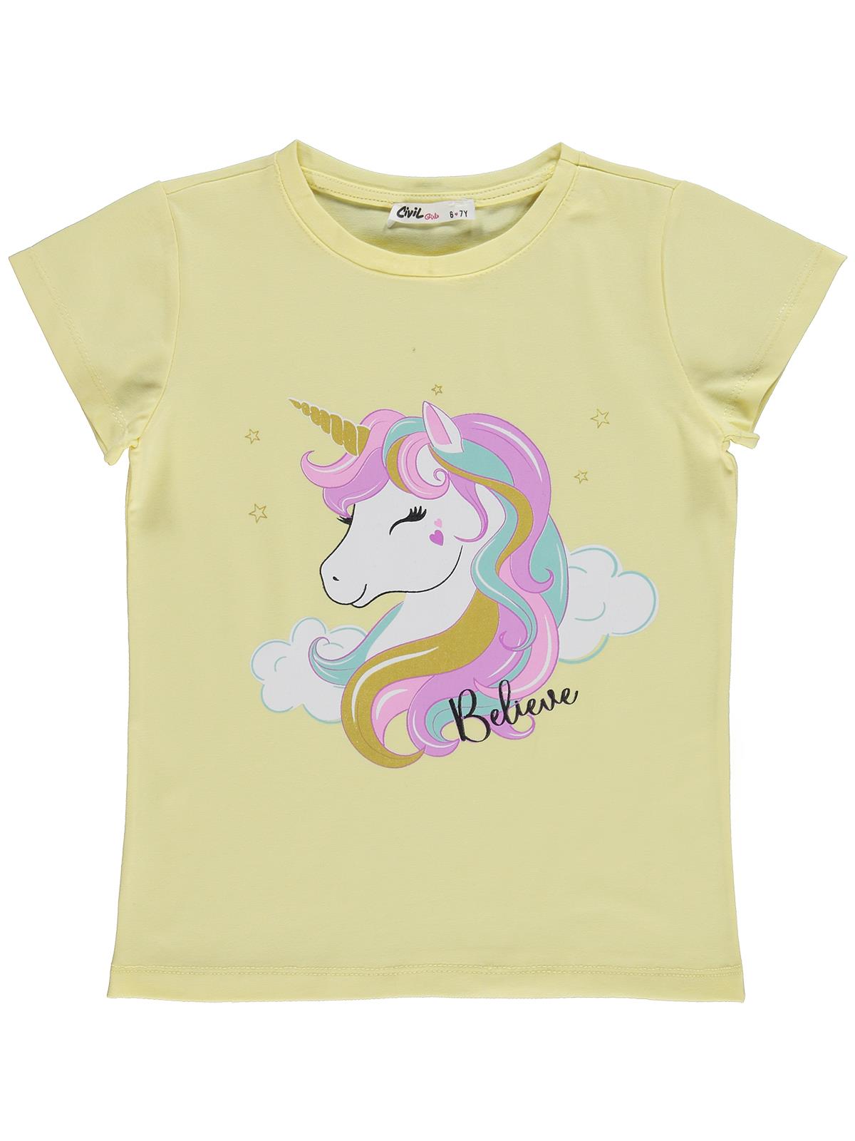 Civil Girls Unicorn Baskılı 6-9 Yaş Tişört  - Sarı