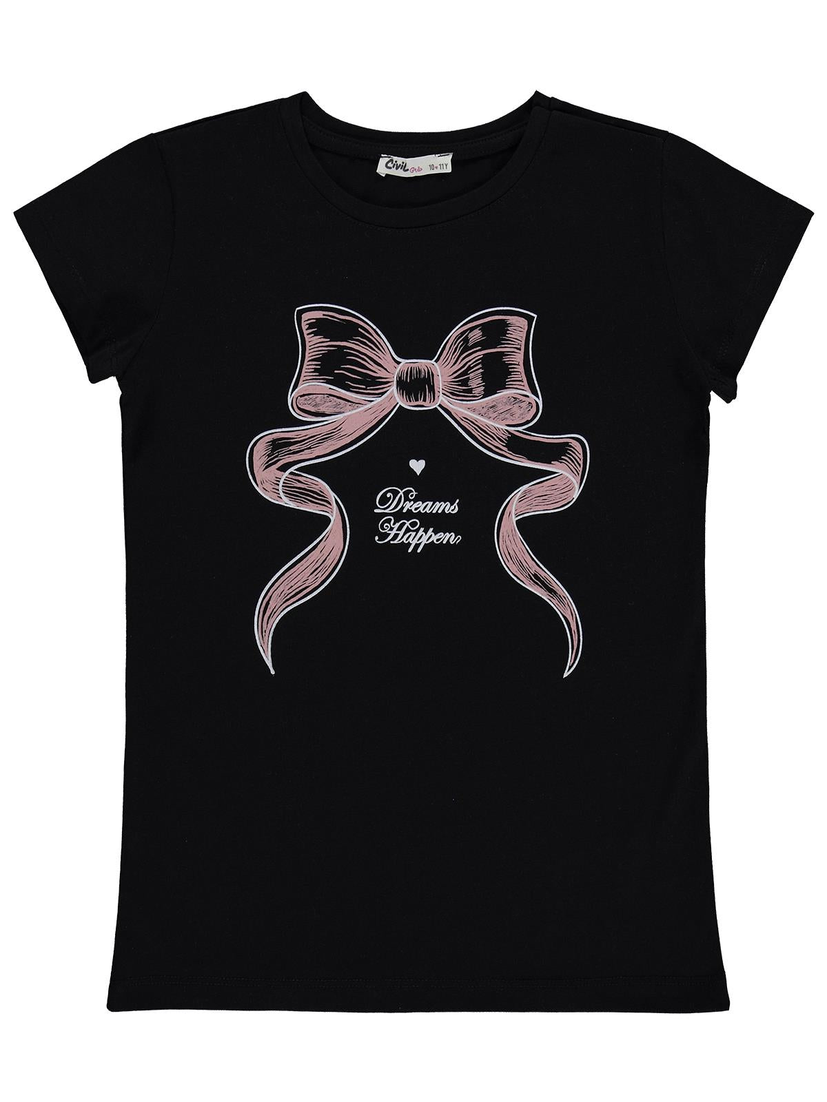 Civil Girls Fiyonk Baskılı 10-13 Yaş Tişört  - Siyah