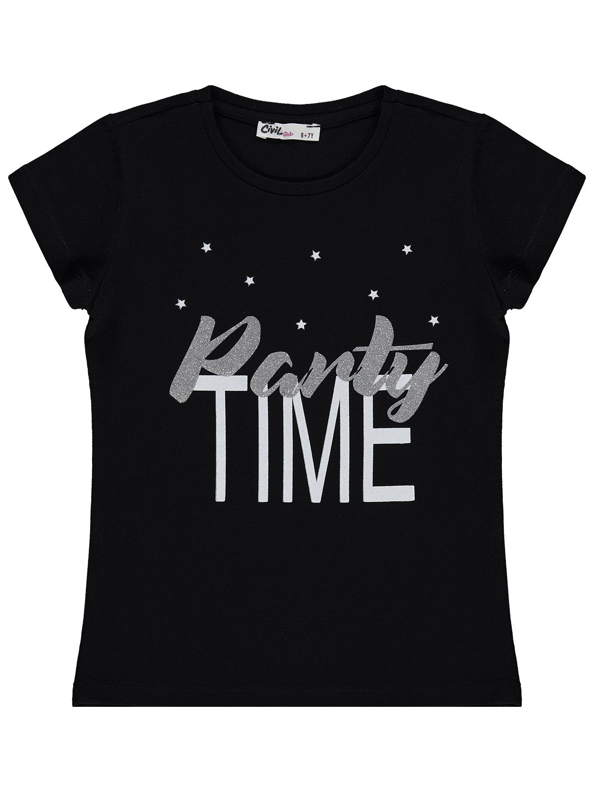 Civil Girls Party Time Baskılı 6-9 Yaş Tişört  - Siyah