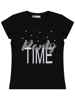 Civil Girls Party Time Baskılı 6-9 Yaş Tişört  - Siyah