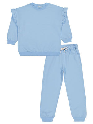 Civil Girls Kolu Fırfırlı 6-9 Yaş Eşofman Takımı - Mavi