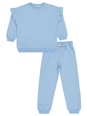 Civil Girls Kolu Fırfırlı 6-9 Yaş Eşofman Takımı - Mavi