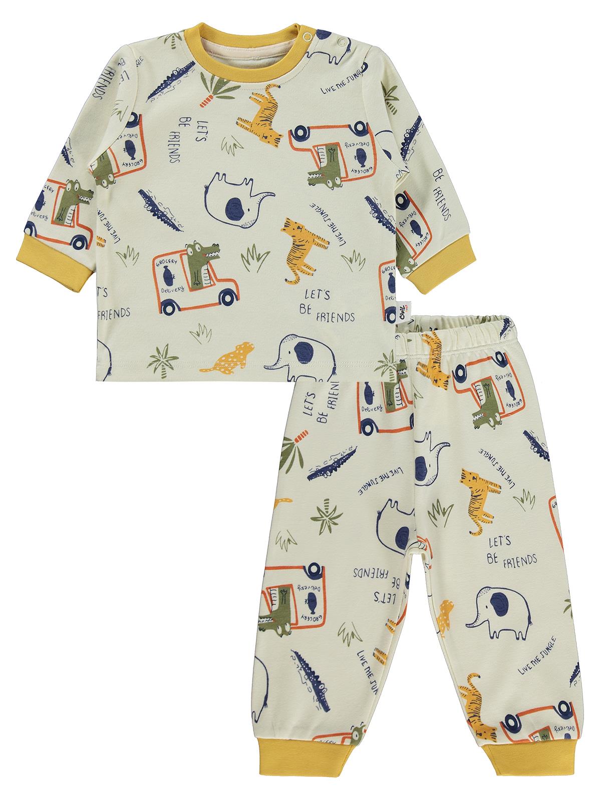 Civil Baby Araba Baskılı 6-18 Ay Pijama Takımı - Hardal