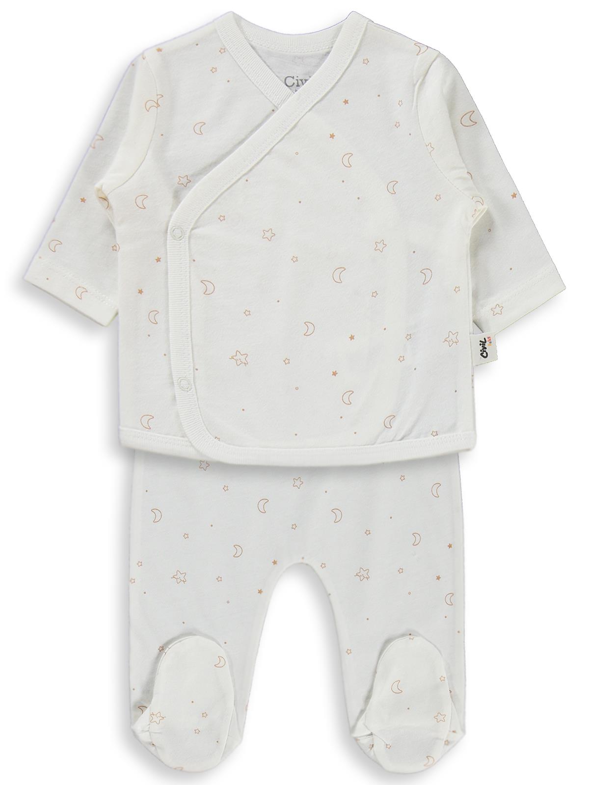 Civil Baby Yıldız ve Ay Empirmeli Zıbın Takımları - Ekru