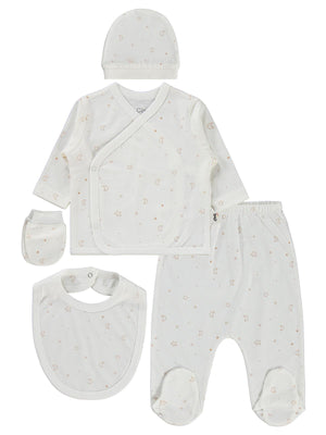 Civil Baby Yıldız ve Ay Empirmeli Zıbın Takımları - Ekru