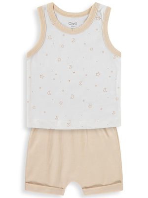 Civil Baby Yıldız ve Ay Empirmeli 3-12 Ay Takım - Ekru