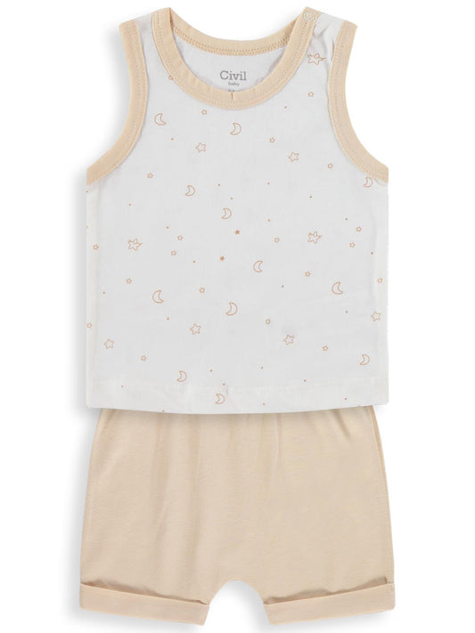 Civil Baby Yıldız ve Ay Empirmeli 3-12 Ay Takım - Ekru