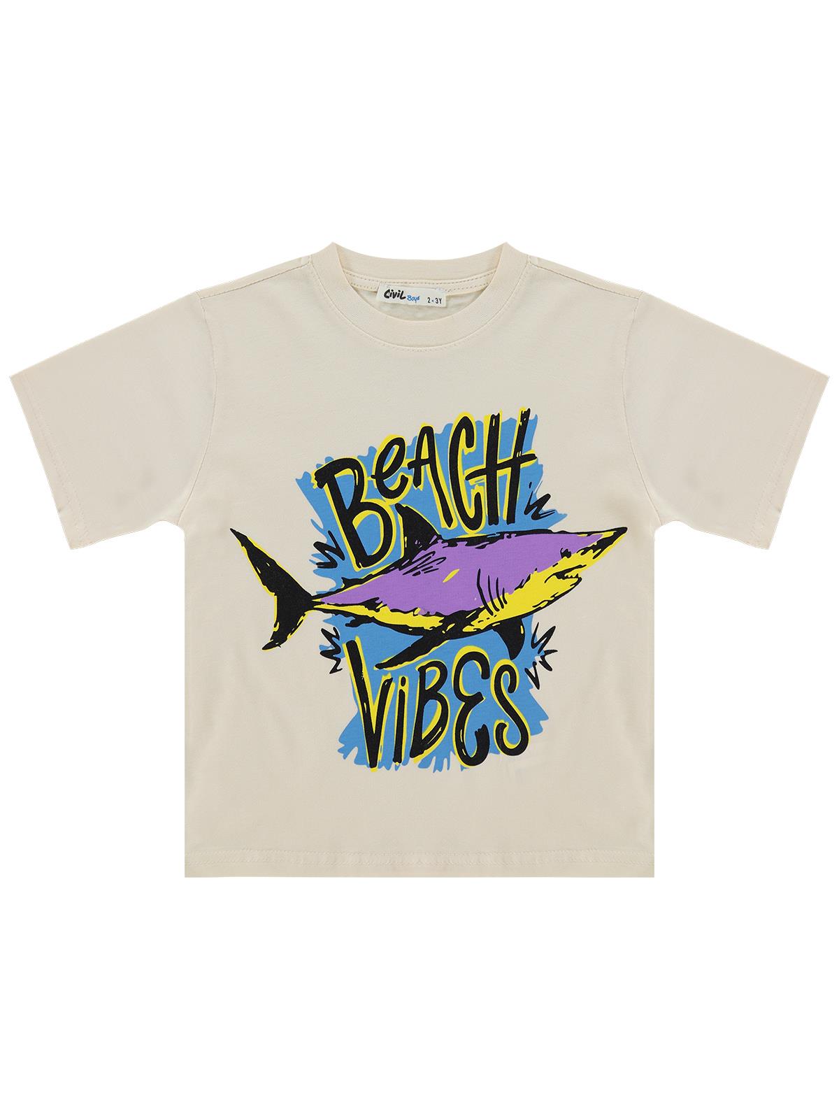 Civil Boys BEACH VIBES Baskılı 2-5 Yaş Tişört - Ekru