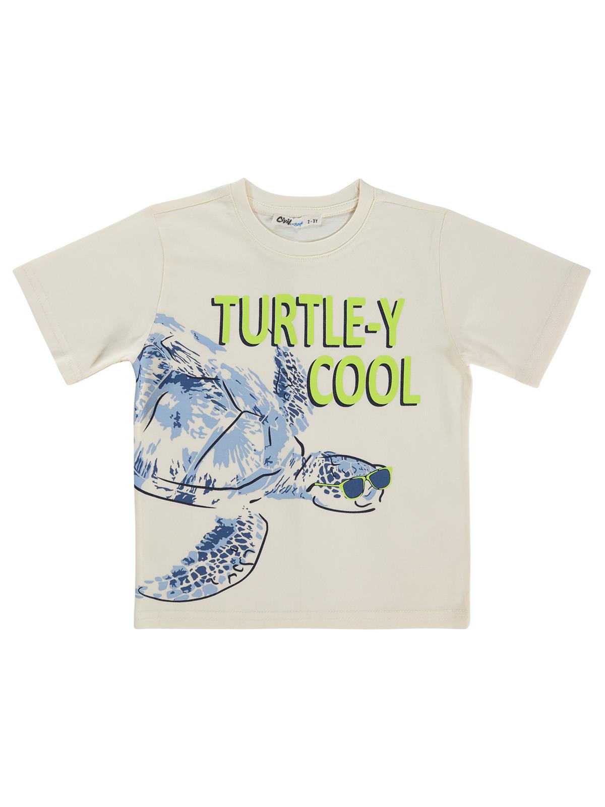 Civil Boys Turtley Cool Basklı 2-5 Yaş Tişört - Ekru