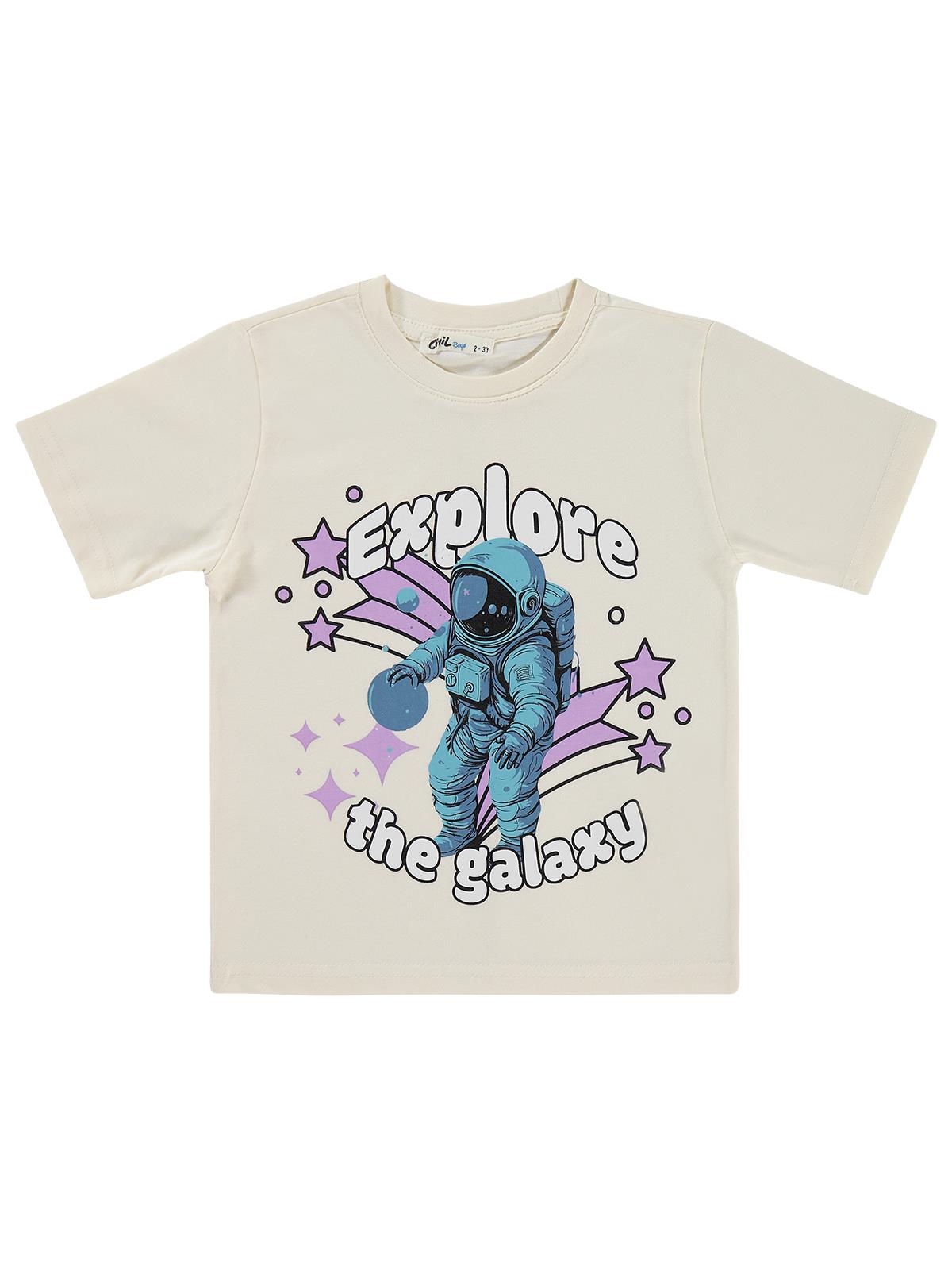 Civil Boys EXPLORE ASTRONOT Basklı 2-5 Yaş Tişört - Ekru