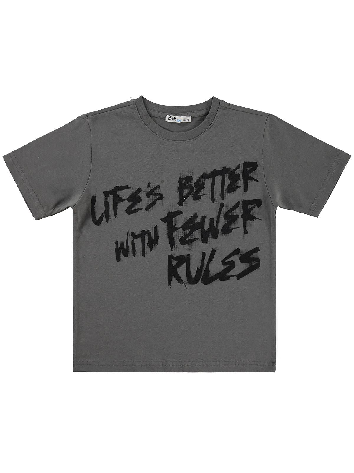 Civil Boys Lıfe's Better Basklı 6-9 Yaş Tişört - Gri