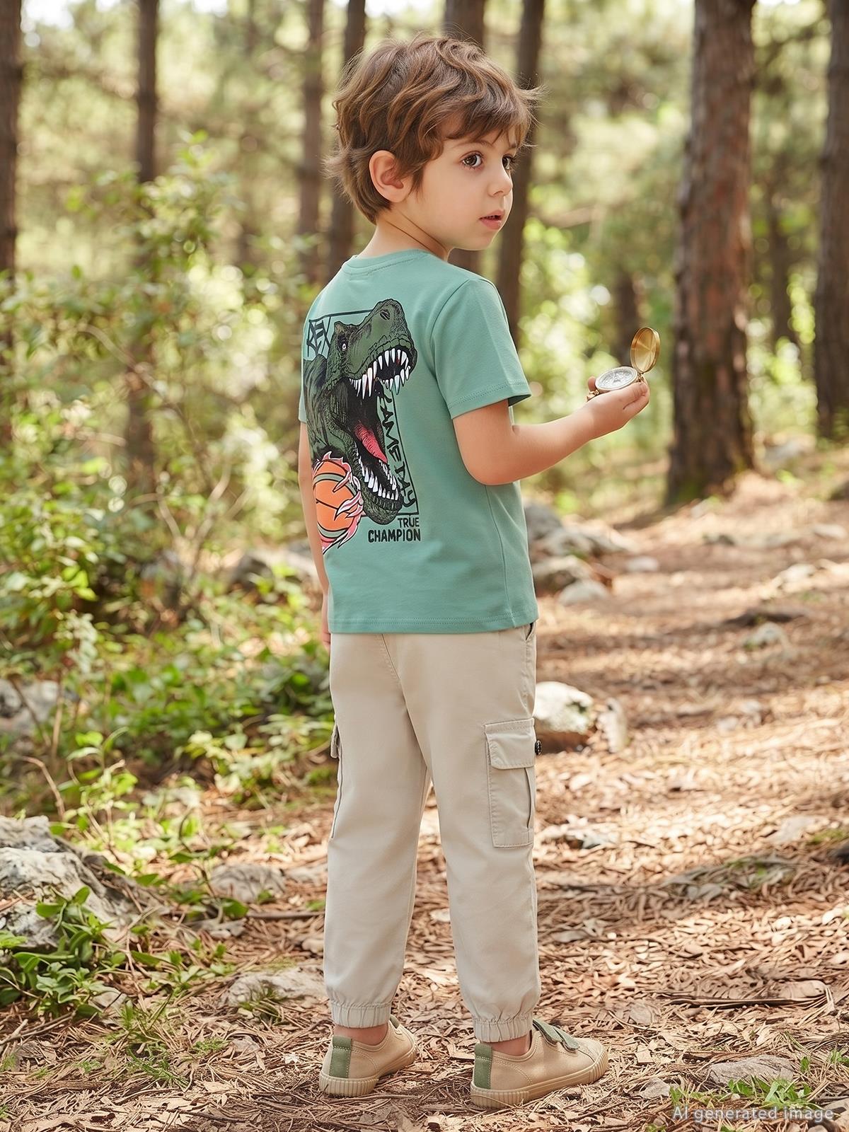 Civil Boys Rex Dinozor Basklı 2-5 Yaş Tişört - Yeşil