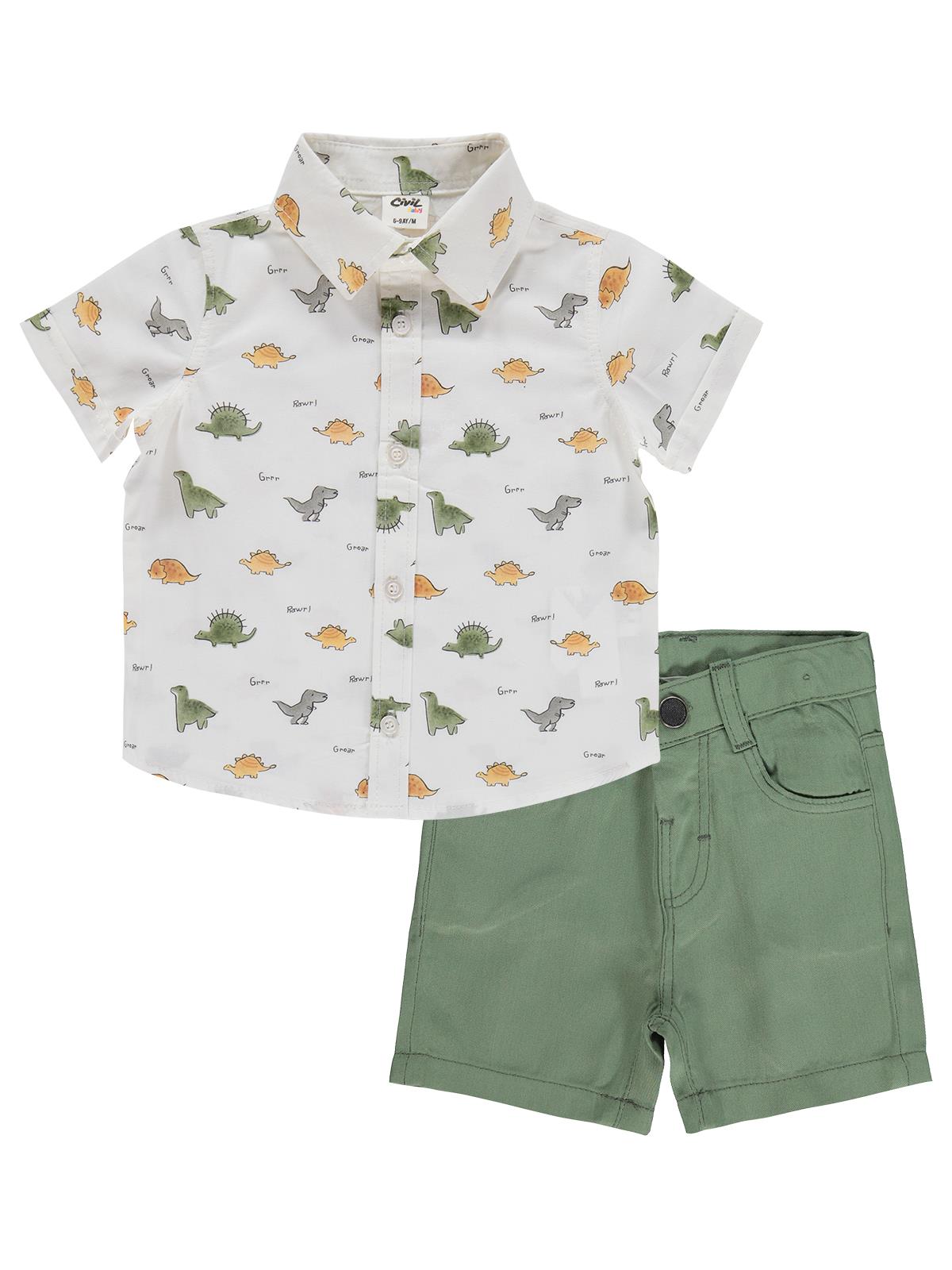 Civil Baby Dinozor Baskılı 6-18 Ay Takım - Haki
