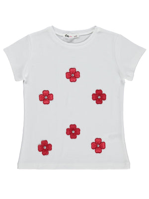 Civil Girls Çiçekli 4-9 Yaş Tişört - Beyaz