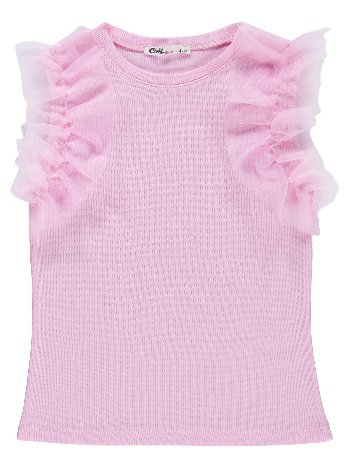 Civil Girls Fiyonklu 4-9 Yaş Tişört - Pembe