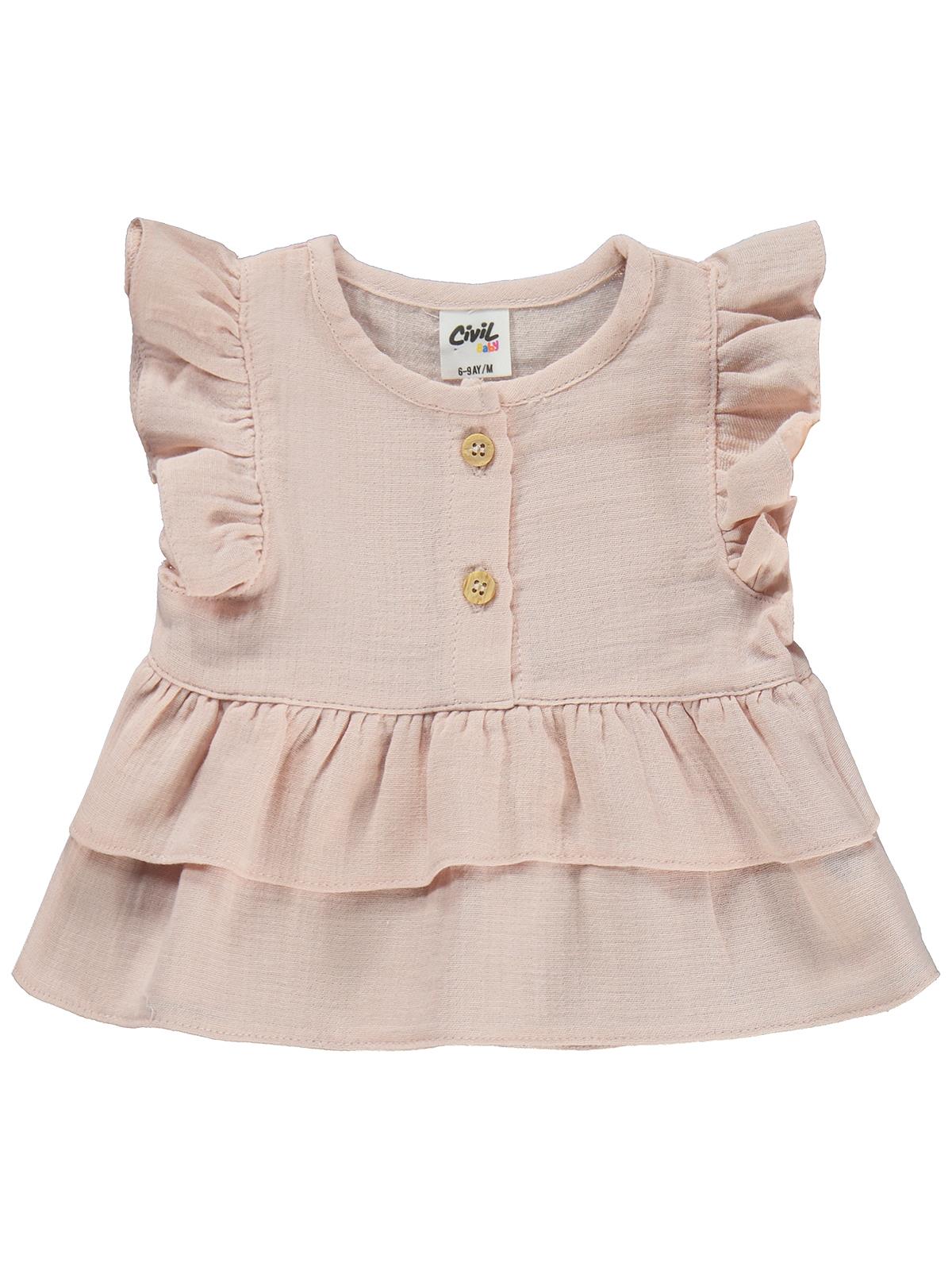 Civil Baby Düğmeli Düz 6-18 Ay Takım - Pudra