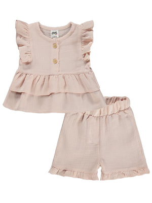 Civil Baby Düğmeli Düz 6-18 Ay Takım - Pudra