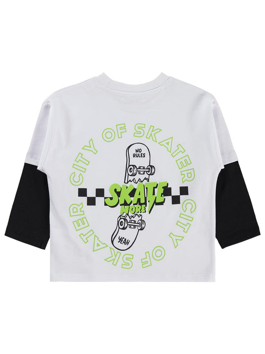 Civil Erkek Çocuk Skate Kay kay Baskılı Sweatshirt | Süprem Uzun Kol | Okul Kreş ve Günlük Kullanım - Beyaz