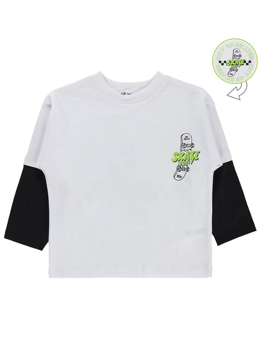 Civil Erkek Çocuk Skate Kay kay Baskılı Sweatshirt | Süprem Uzun Kol | Okul Kreş ve Günlük Kullanım - Beyaz