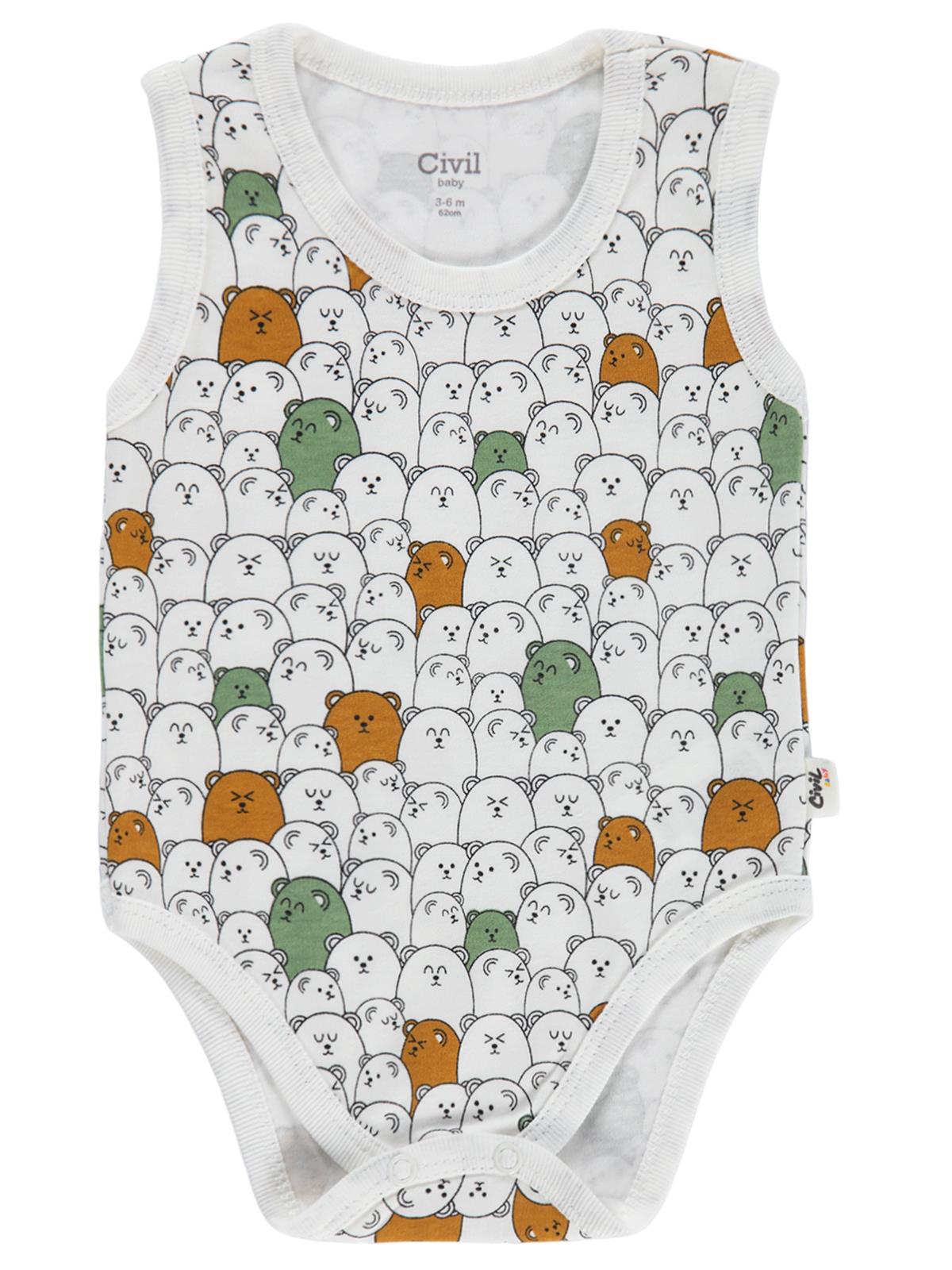 Civil Baby Sevimli Ayıcıklar Empirme 3-36 Ay Çıtçıtlı Badi - Ekru