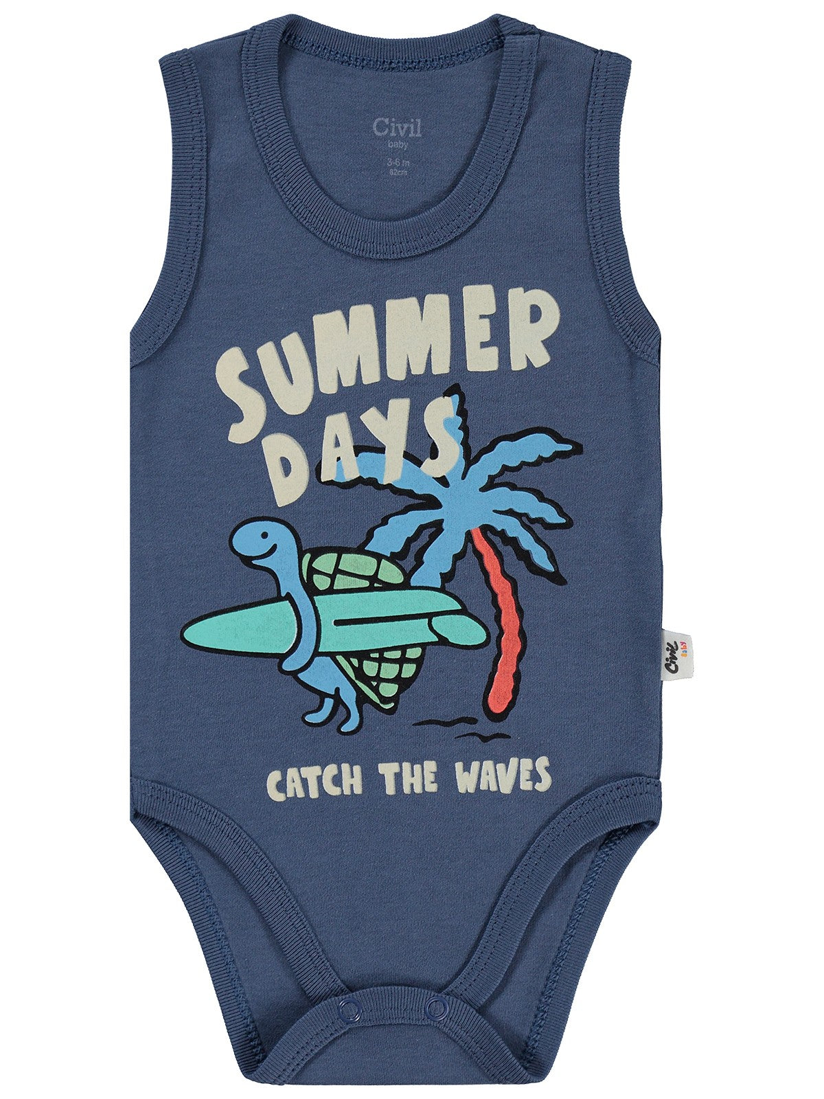Civil Baby Summer Days Baskılı 0-3 Yaş Çıtçıtlı Badi - Mavi