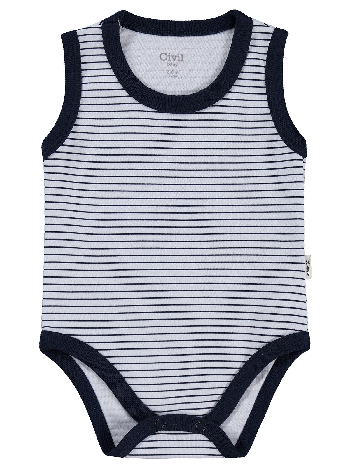 Civil Baby Çizgili 0-3 Yaş Çıtçıtlı Badi - Lacivert