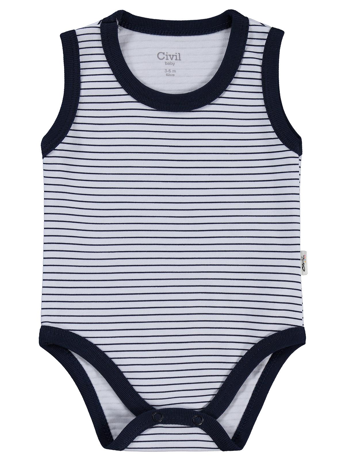 Civil Baby Çizgili 3-36 Ay Çıtçıtlı Badi - Lacivert