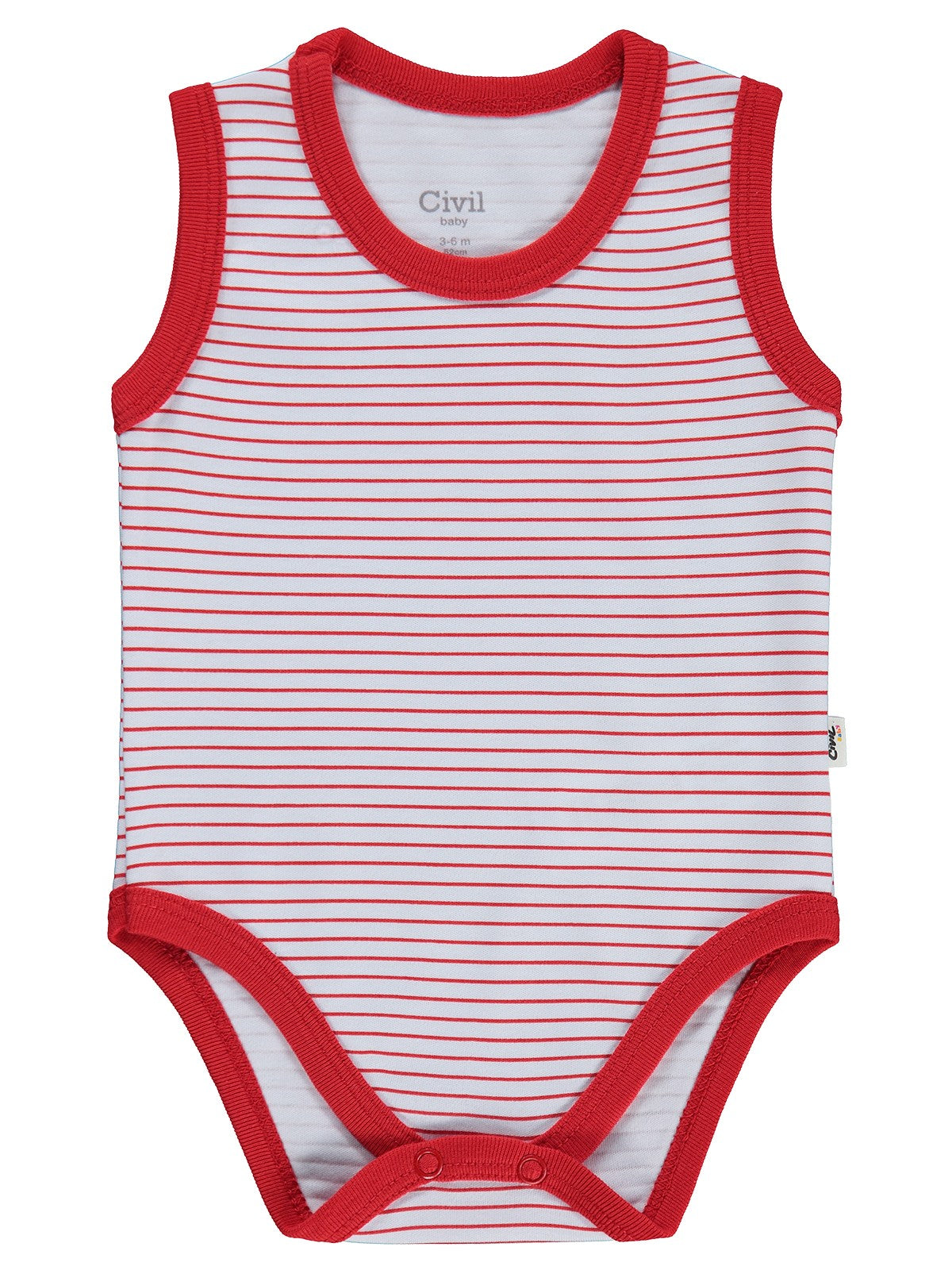 Civil Baby Çizgili 0-3 Yaş Çıtçıtlı Badi - Kırmızı