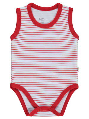 Civil Baby Çizgili 0-3 Yaş Çıtçıtlı Badi - Kırmızı