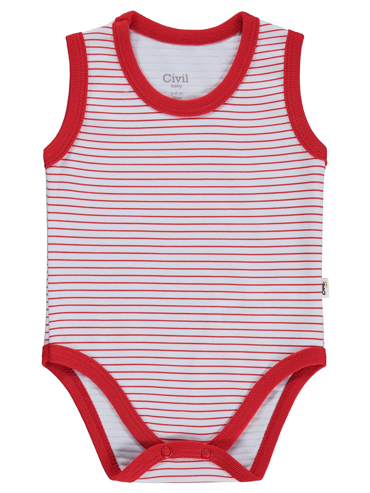 Civil Baby Çizgili 3-36 Ay Çıtçıtlı Badi - Kırmızı