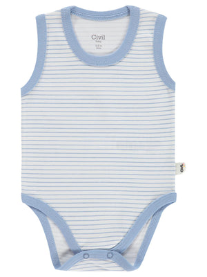 Civil Baby Çizgili 3-36 Ay Çıtçıtlı Badi - Mavi